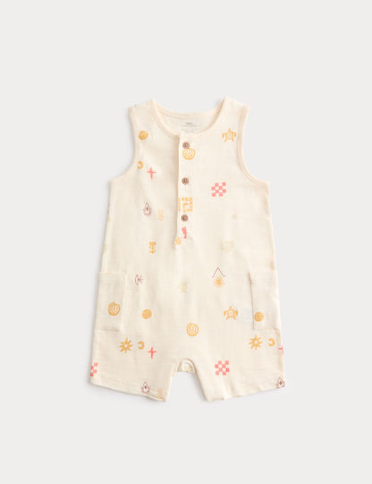Pure Cotton Jersey Island Print Romper (0-3 Yrs) - NEUTRAL / 12-18 Months