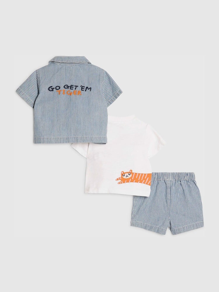 River Island Blue Tiger Stripe Shirt &amp; Shorts Set 3 Piece