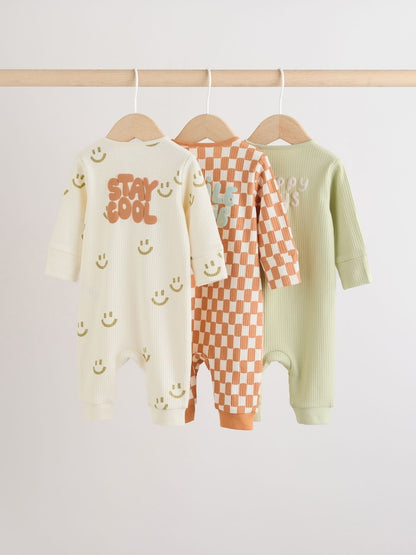 Multi Two Way Zip Baby Sleepsuits 3 Pack (0mths-3yrs)