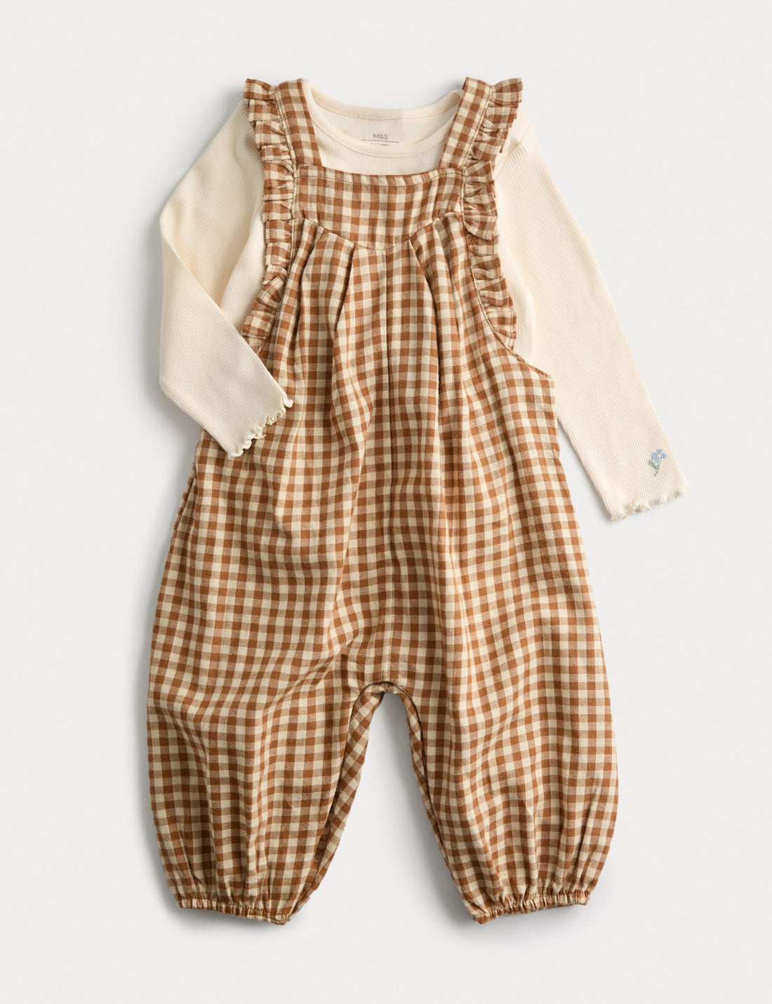 2 Piece Top & Dungaree Set (0-6 Yrs) - BROWN MIX / 12-18 Months