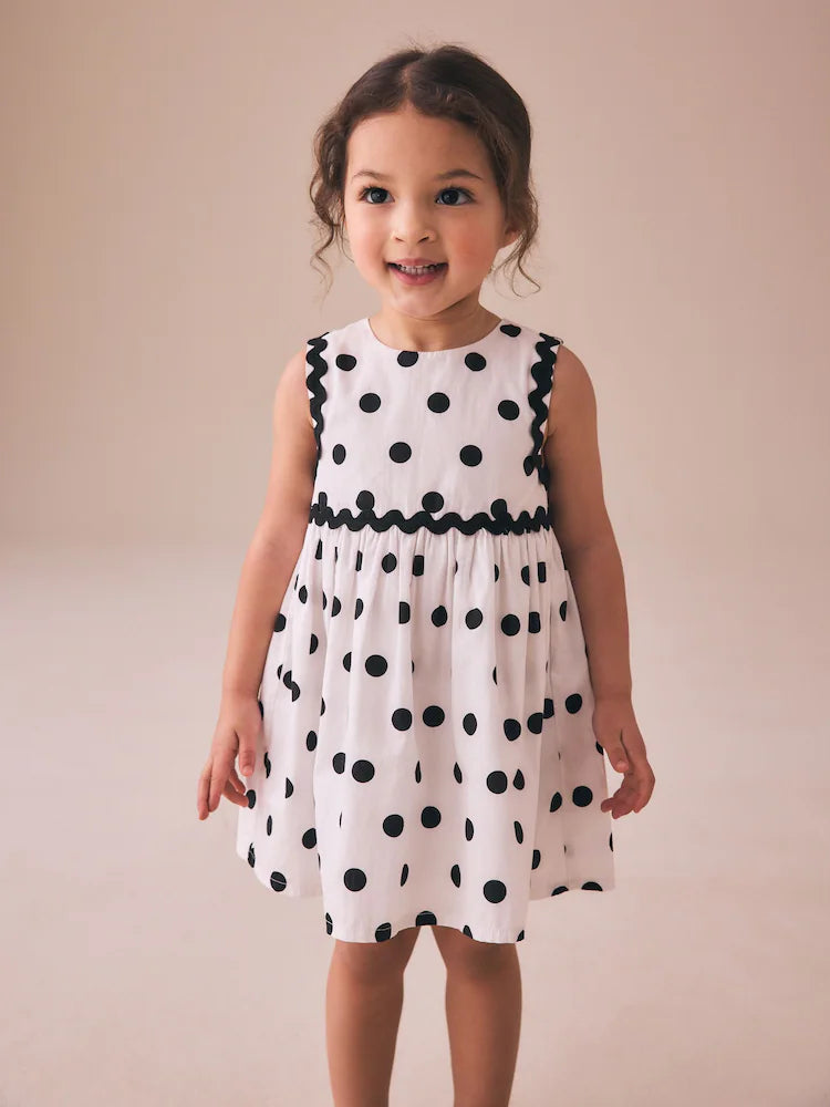 Monochrome Spot Ric Rac Dress (3mths-8yrs)
