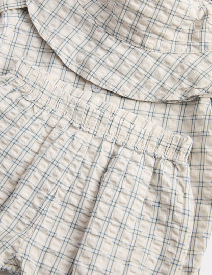 3Pc Boys Gingham Shirt With Short Outfit
