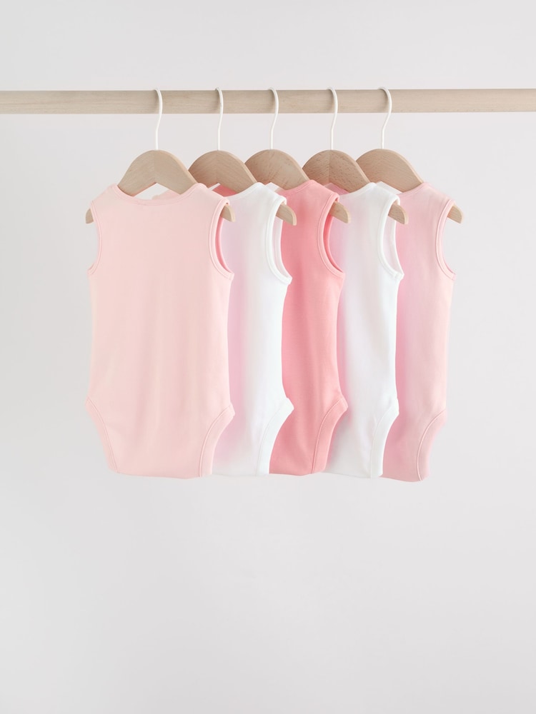 Pink/White 5 Pack Essential Vest Baby Bodysuits