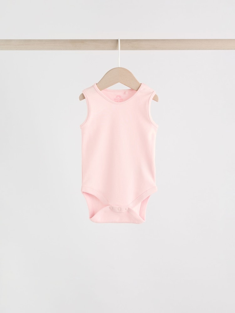 Pink/White 5 Pack Essential Vest Baby Bodysuits
