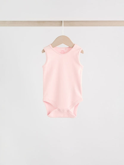 Pink/White 5 Pack Essential Vest Baby Bodysuits