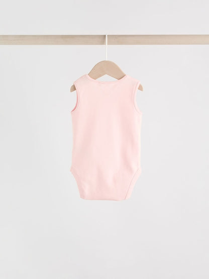 Pink/White 5 Pack Essential Vest Baby Bodysuits