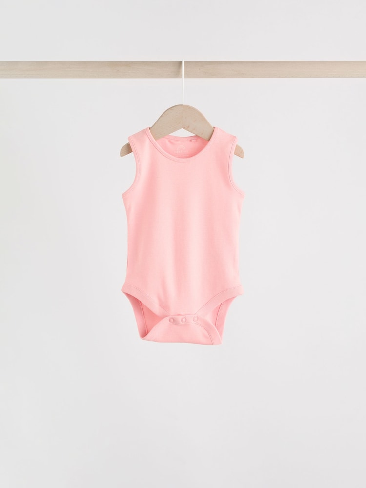 Pink/White 5 Pack Essential Vest Baby Bodysuits