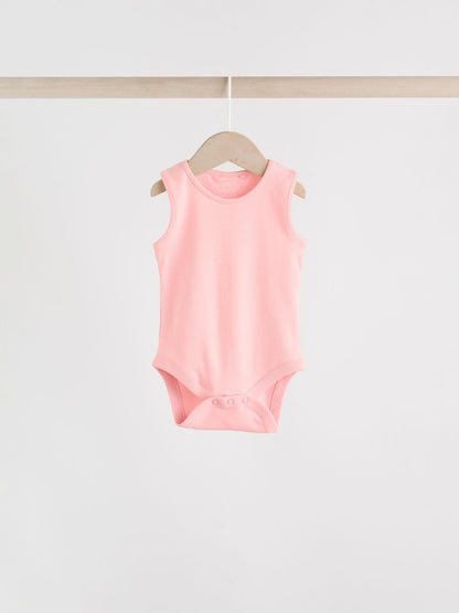 Pink/White 5 Pack Essential Vest Baby Bodysuits