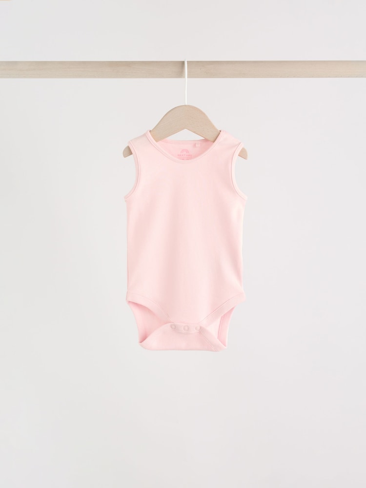 Pink/White 5 Pack Essential Vest Baby Bodysuits