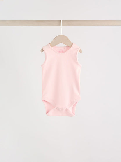 Pink/White 5 Pack Essential Vest Baby Bodysuits