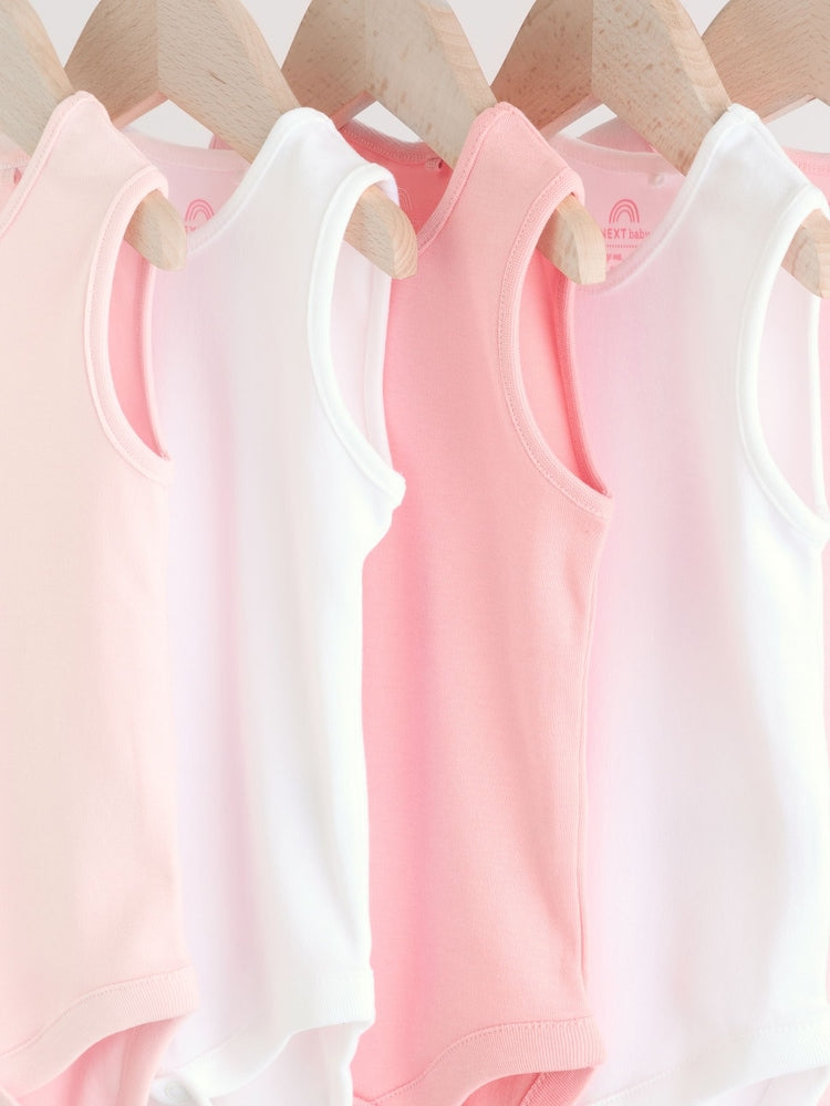 Pink/White 5 Pack Essential Vest Baby Bodysuits