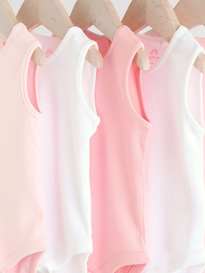 Pink/White 5 Pack Essential Vest Baby Bodysuits