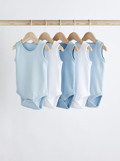 Blue 5 Pack Baby Vest Bodysuits