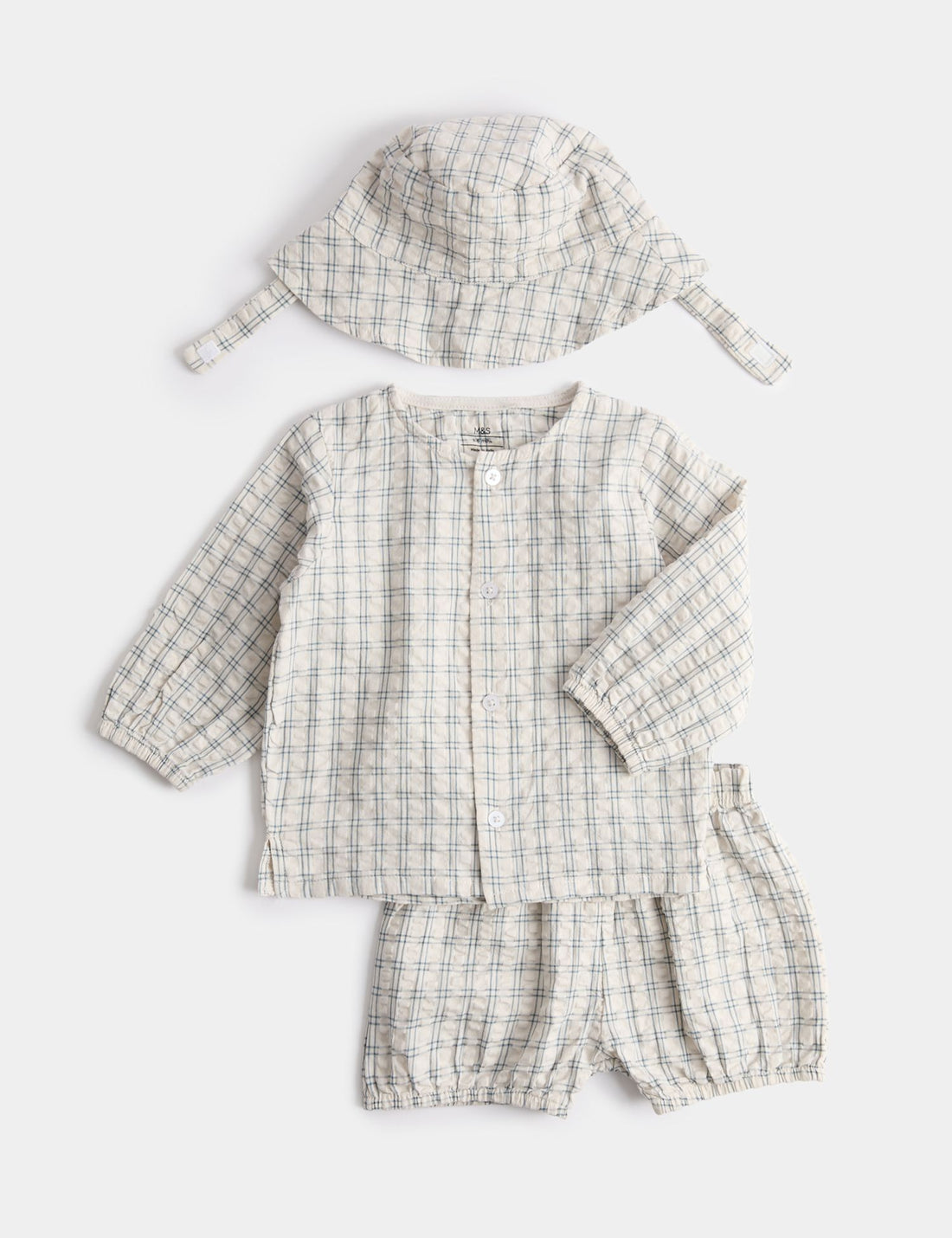 3Pc Boys Gingham Shirt With Short Outfit - LIGHT NATURAL / 12-18 Months