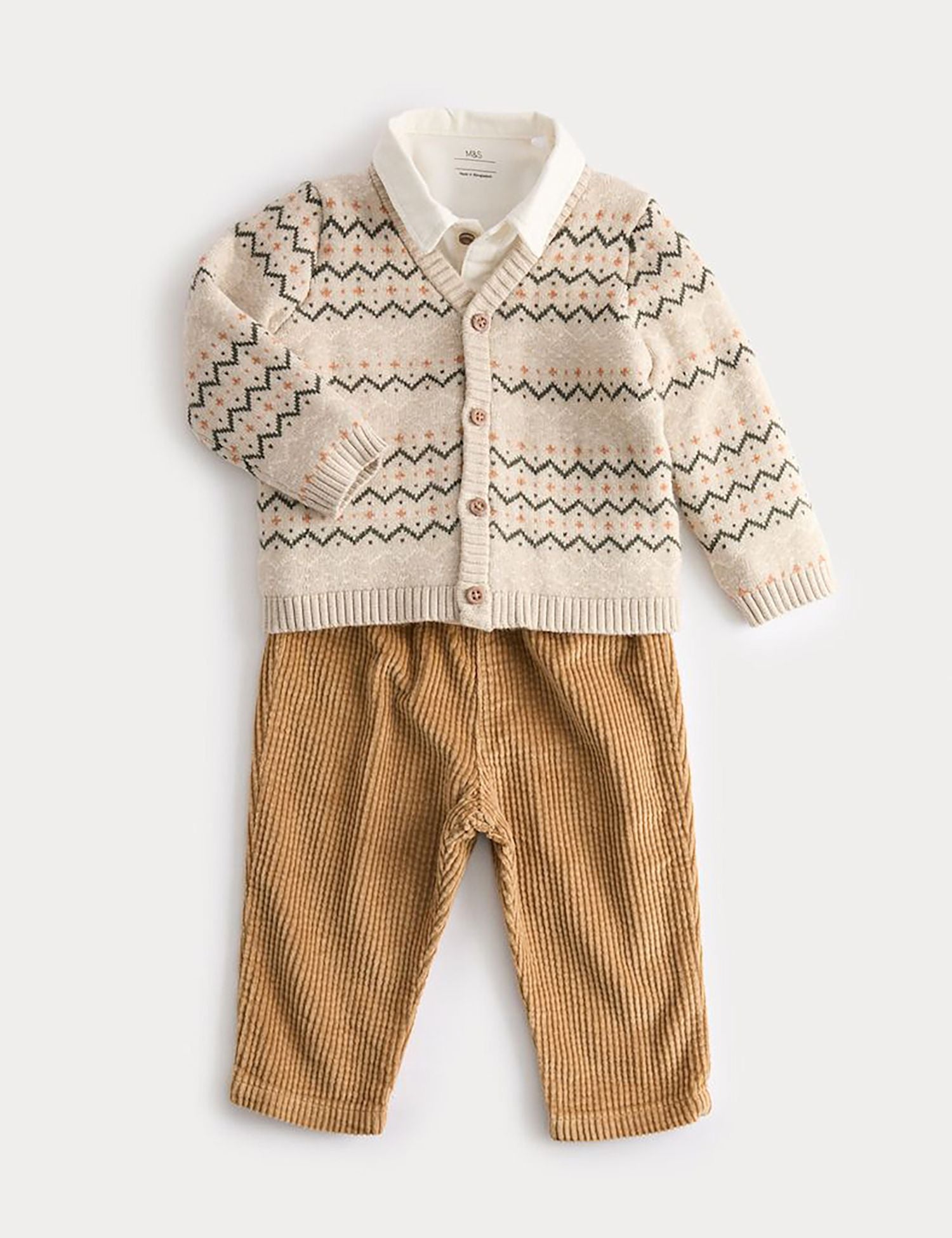 3pc Knitted Fair Isle Top &amp;amp; Bottom Outfit (0-3 Yrs) - NEUTRAL / 12-18 Months