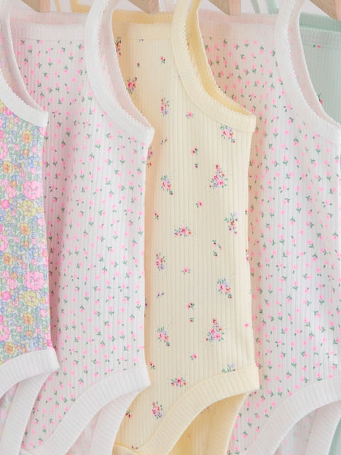 Pink/Blue Vest Baby Bodysuits 5 Pack