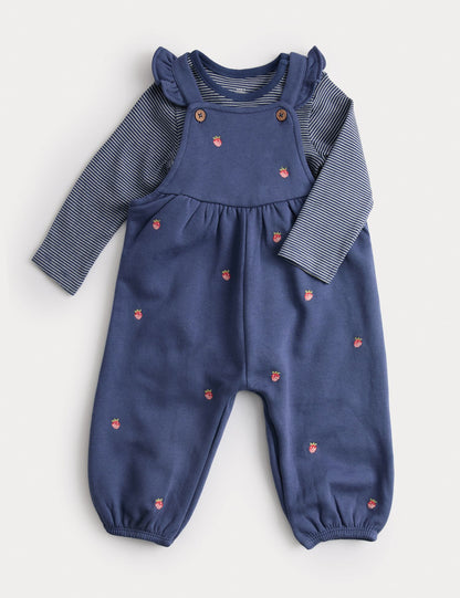 2pc Cotton Rich Strawberry Dungaree Outfit (0-3 Yrs) - NAVY MIX / 12-18 Months