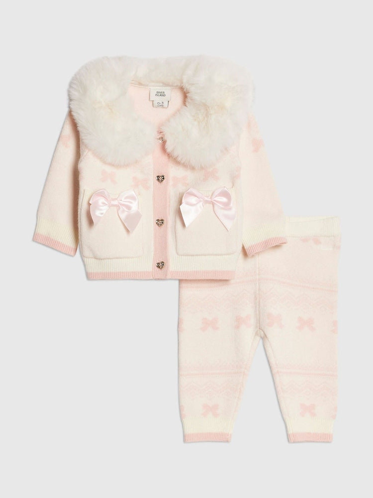 River Island Cream Fairisle Cardigan &amp; Leggings Set - Cream / Up To 3 Months (50 - 62cm)