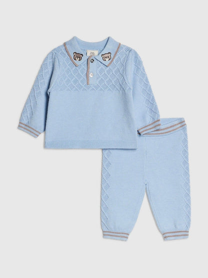 River Island Blue Knitted Polo Top &amp; Leggings Set - Blue / Up To 3 Months (50 - 62cm)