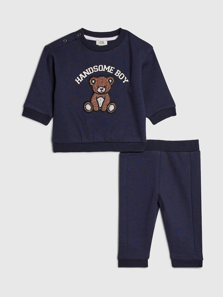 River Island Blue Bear Top &amp; Trousers Set