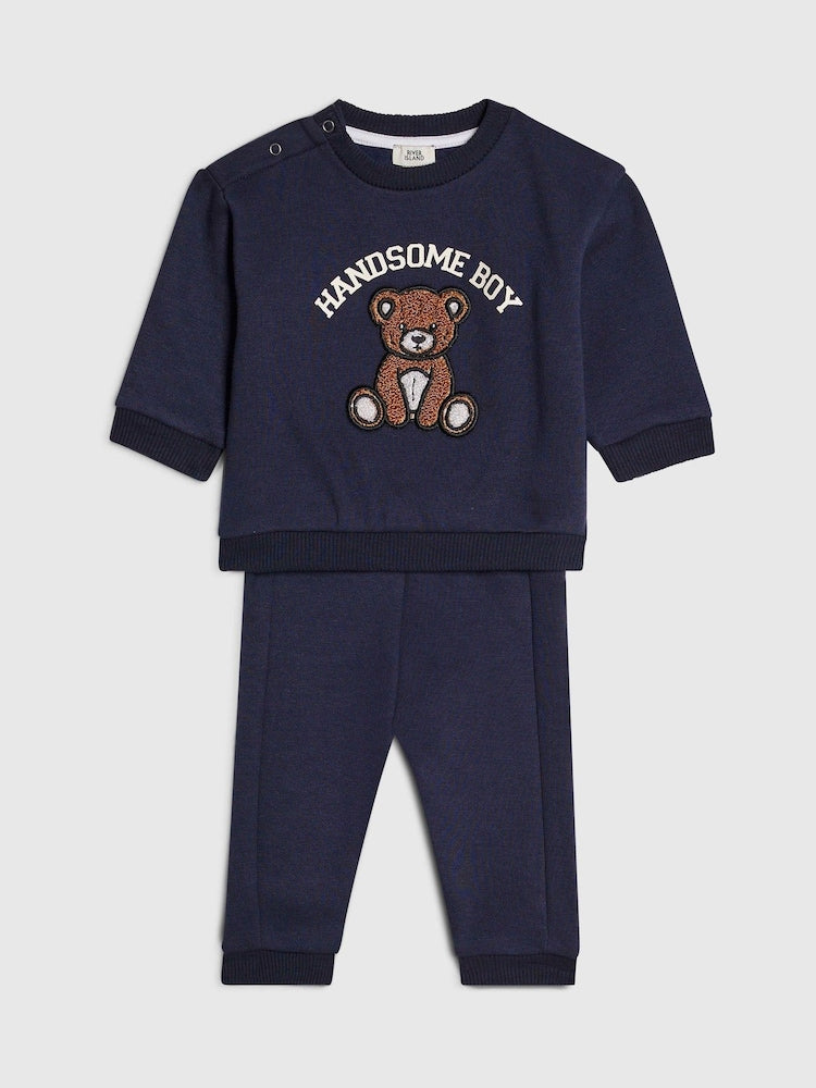 River Island Blue Bear Top &amp; Trousers Set