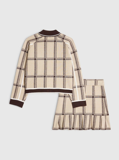River Island Cream Check Cardigan &amp; Skirt Set