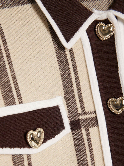 River Island Cream Check Cardigan &amp; Skirt Set