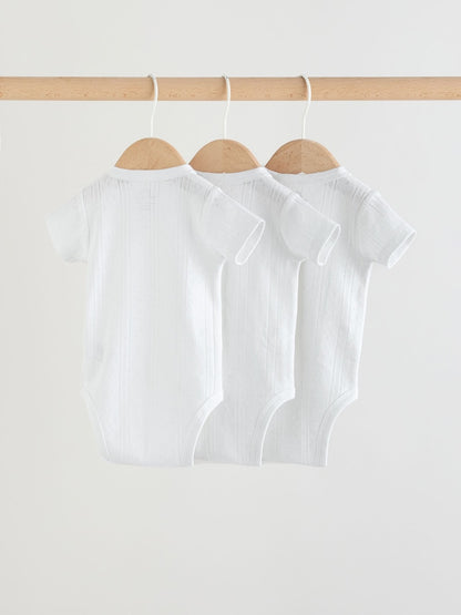 White Long Sleeve Baby Bodysuits 3 Pack