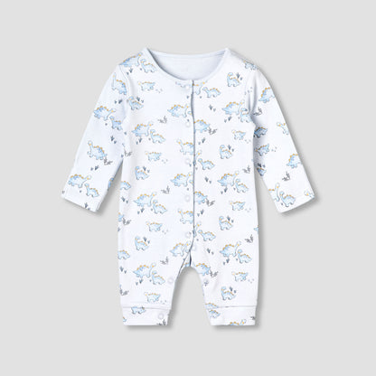 Pack of 3 Juniors Cotton Round Neck Long Sleeves Sleepsuit with Dinosaur Print