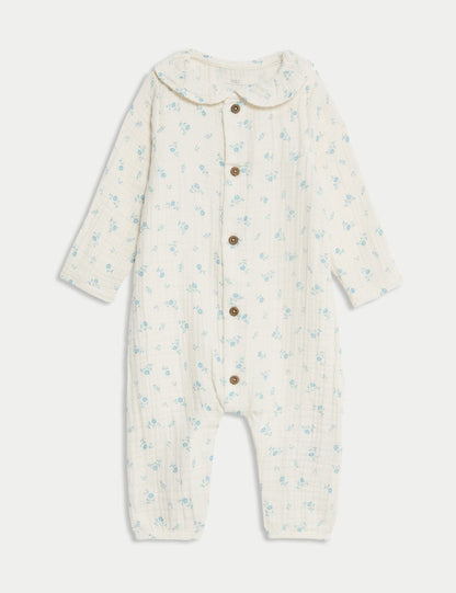 Pure Cotton Floral All in One (0-12 Mths) - IVORY MIX / Newborn