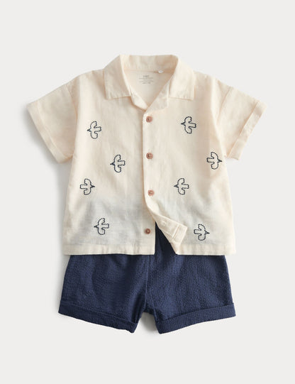 2 Piece Pure Cotton Seagull Outfit (0-5 Yrs) - NAVY MIX / 12-18 Months