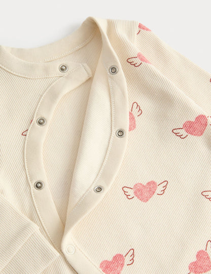 Cotton Rich Heart Print Sleepsuit (0 Mths-3 Yrs)