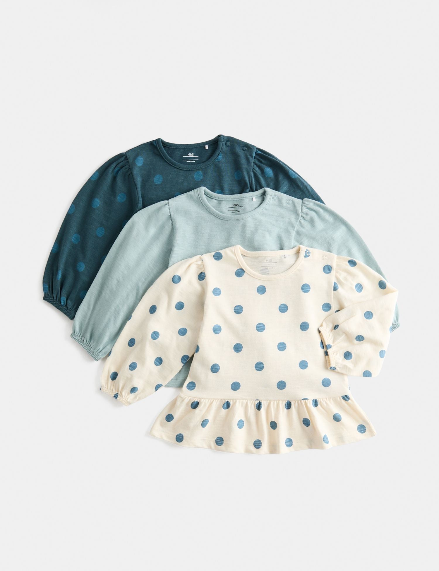 3 Pack Pure Cotton Spotty Tops (0-5 Yrs)