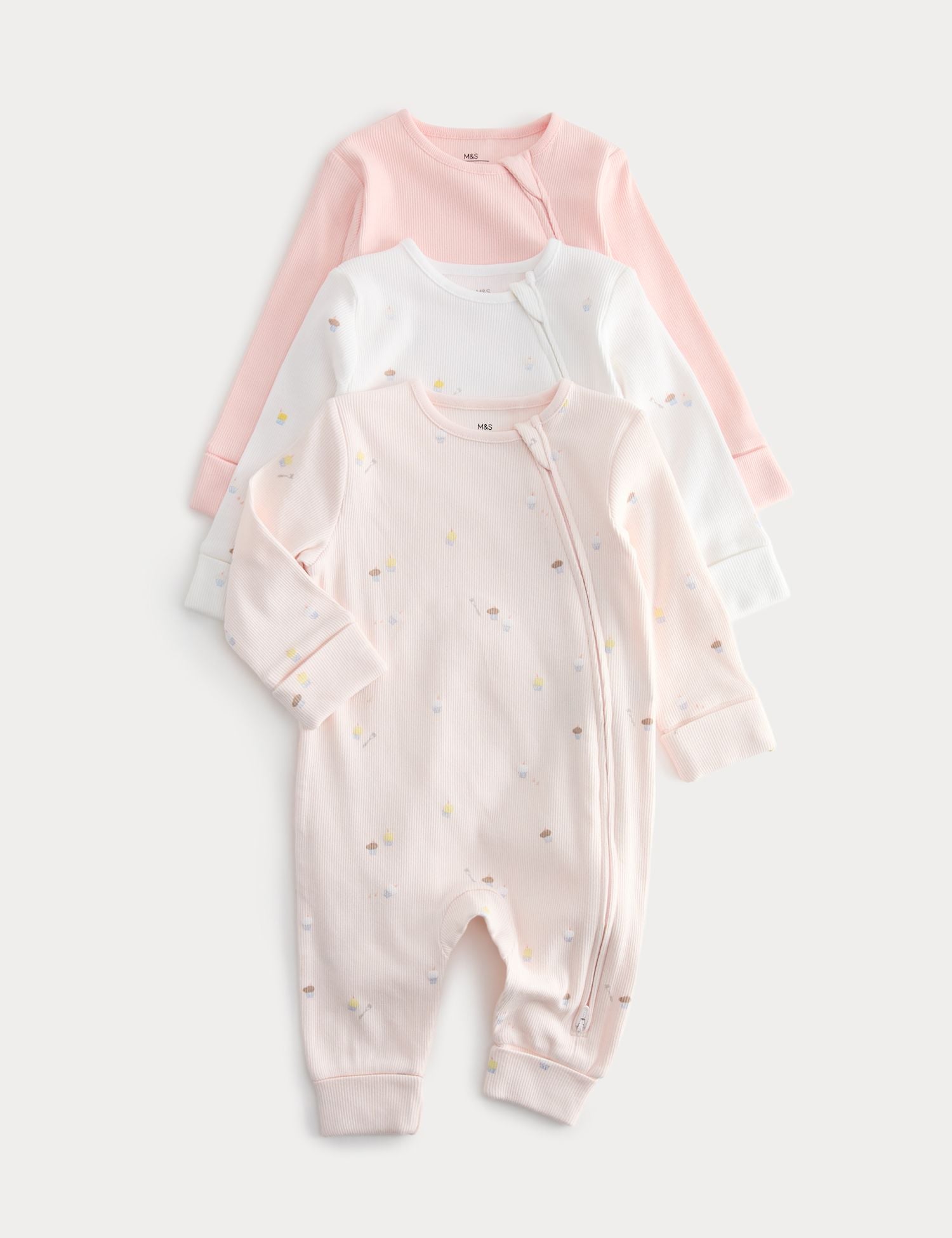 3 Pack Cotton Rich Sleepsuits (7lbs-3 Yrs) - PINK / 18-24 Months