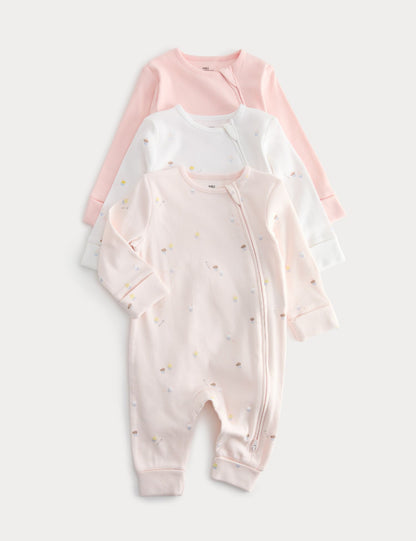 3 Pack Cotton Rich Sleepsuits (7lbs-3 Yrs) - PINK / 18-24 Months