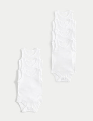7 Pack Pure Cotton Sleeveless Bodysuits (5lbs-3 Yrs) - WHITE / 12-18 Months