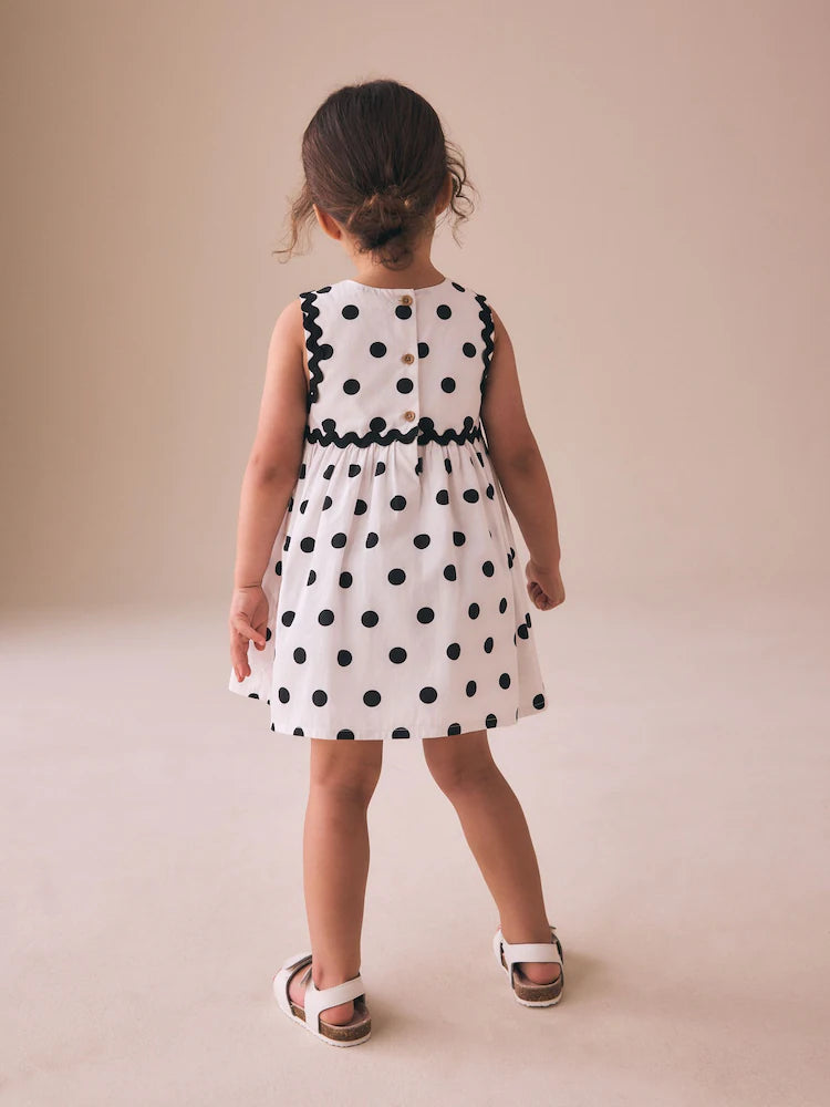 Monochrome Spot Ric Rac Dress (3mths-8yrs)