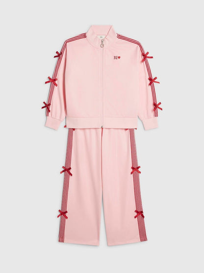 River Island Pink Bow Tricot Zip Thru Jacket &amp; Joggers Set