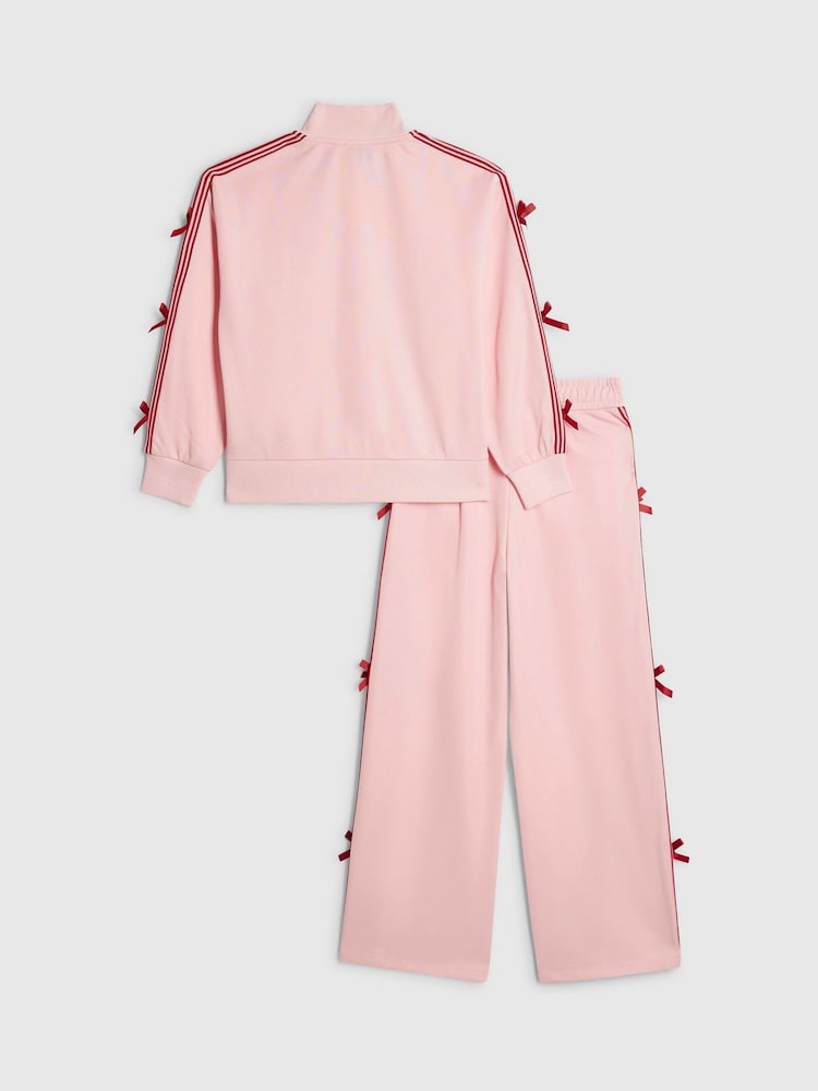 River Island Pink Bow Tricot Zip Thru Jacket &amp; Joggers Set