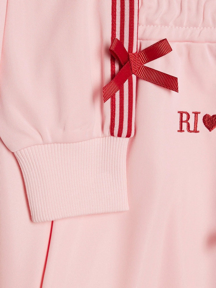River Island Pink Bow Tricot Zip Thru Jacket &amp; Joggers Set