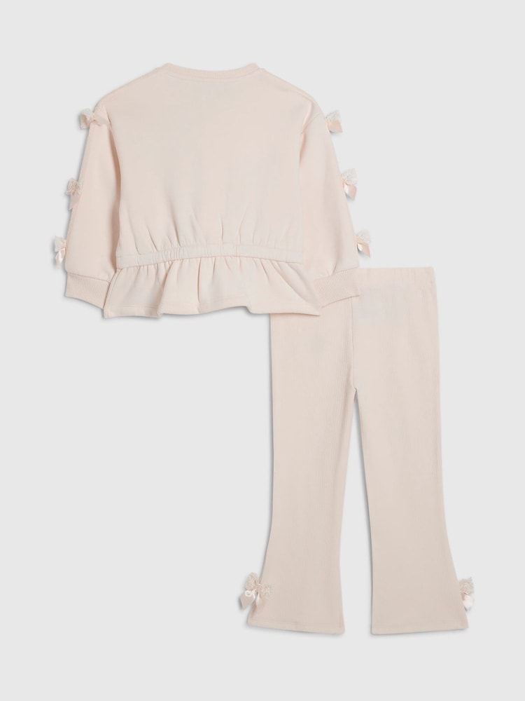 River Island Pink Poetcore Bow Zip Thru Jacket &amp; Joggers Set