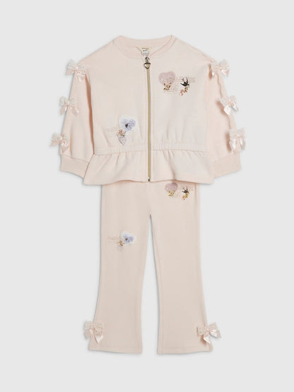 River Island Pink Poetcore Bow Zip Thru Jacket &amp; Joggers Set