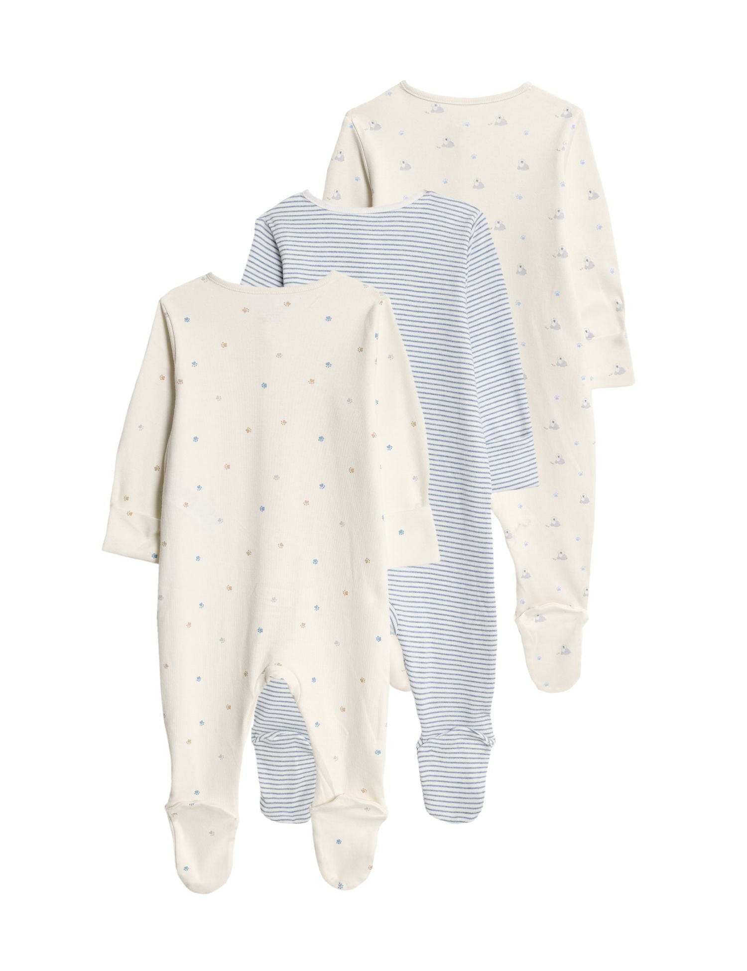 3 Pack Pure Cotton Dog Popper Footed Sleepsuits (0-3 Yrs)