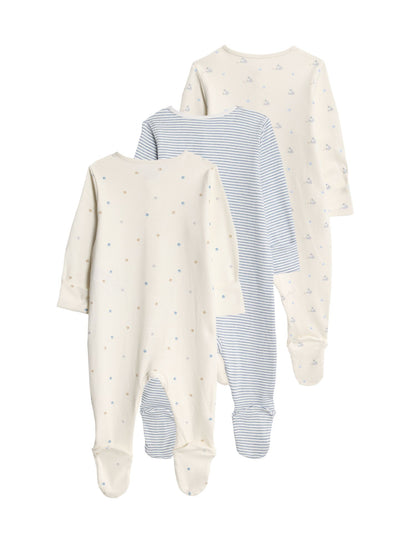 3 Pack Pure Cotton Dog Popper Footed Sleepsuits (0-3 Yrs)