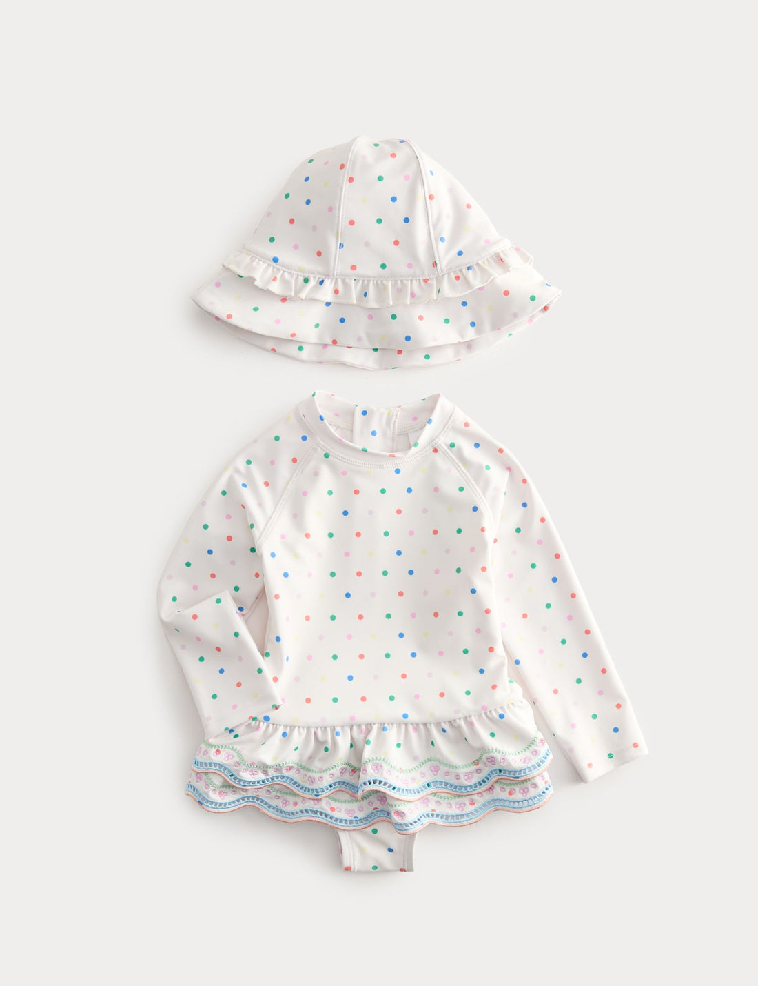 2 Piece Polka Dot Swimsuit with Hat (0-5 Yrs) - WHITE MIX / 12-18 Months