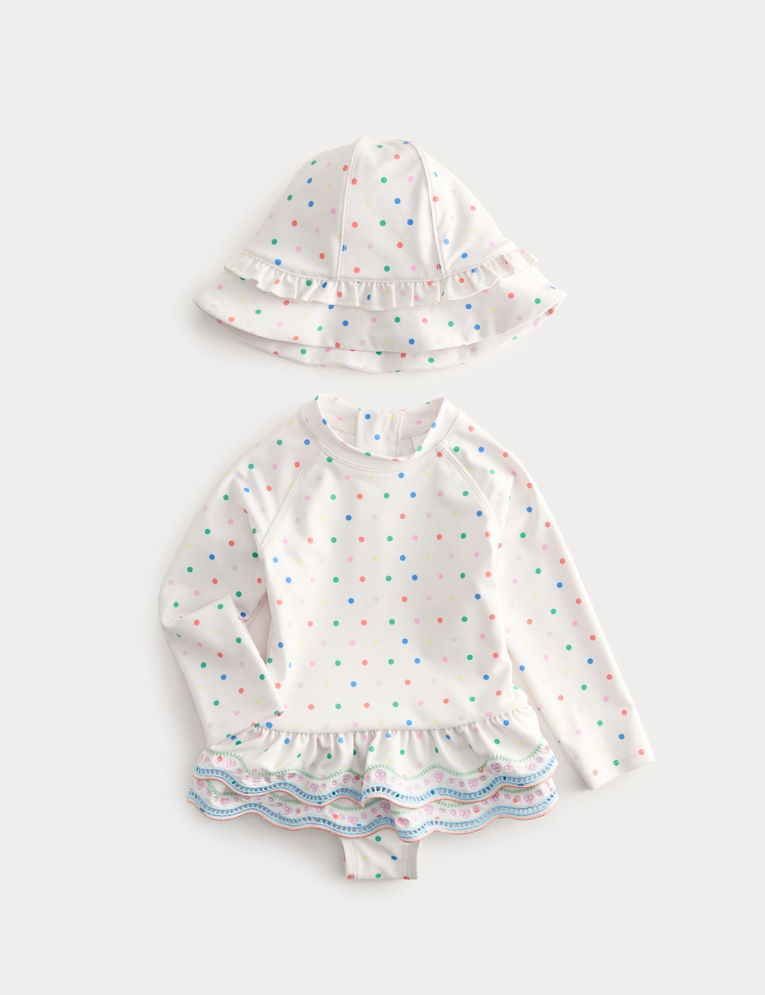 2 Piece Polka Dot Swimsuit with Hat (0-5 Yrs) - WHITE MIX / 12-18 Months