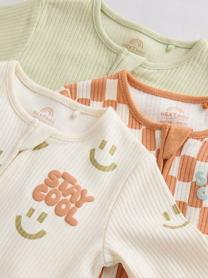 Multi Two Way Zip Baby Sleepsuits 3 Pack (0mths-3yrs)