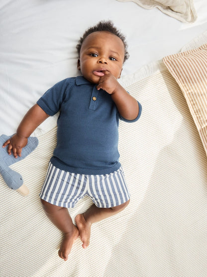 Navy Blue Knitted Top and Woven Shorts Baby Set (0mths-2yrs)