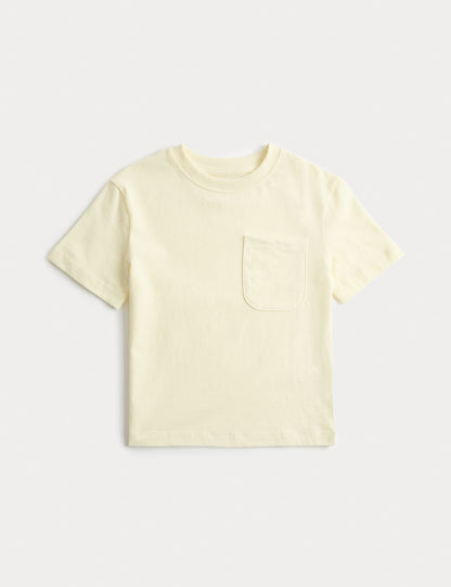 Pure Cotton Pocket T-Shirt (2-8 Yrs) - PALE YELLOW / 2-3 Years