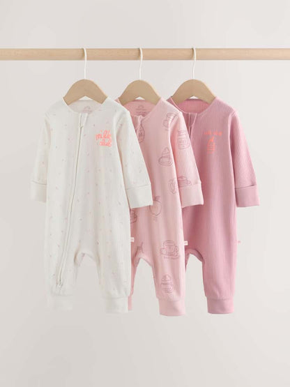 Pink Two Way Zip Baby Sleepsuits 3 Pack (0mths-3yrs)